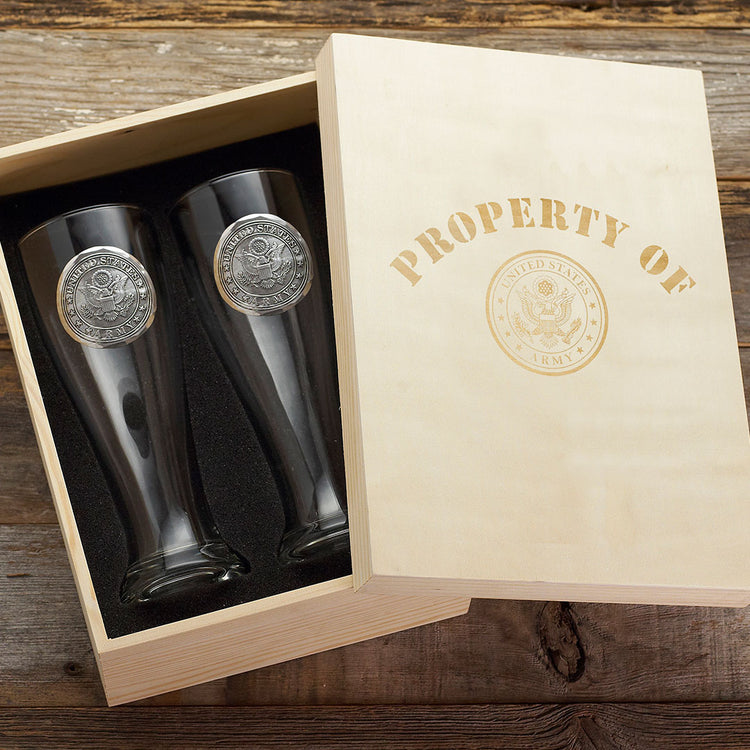 Staten 2-Piece Pilsner Set in Engraved Pine Box