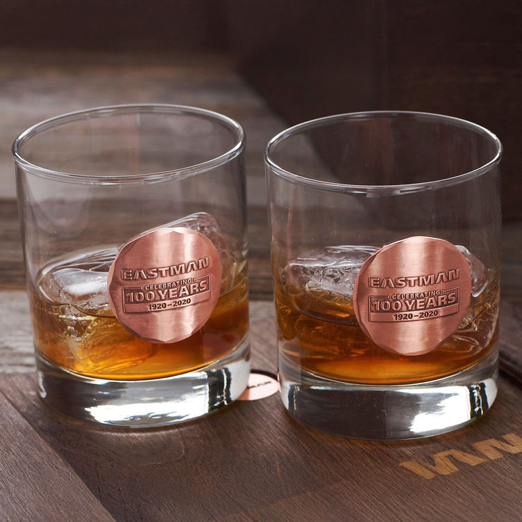 York Round Rocks Glass Set of 2 with Custom Medallion