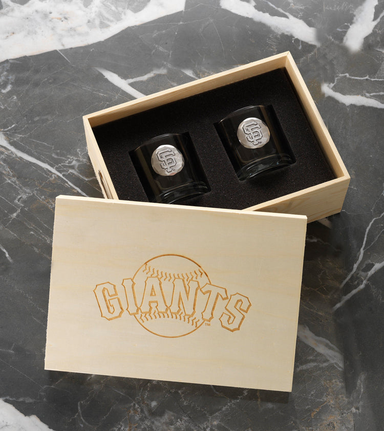 Staten 2-Piece Rocks Glass Set in Engraved Pine Box