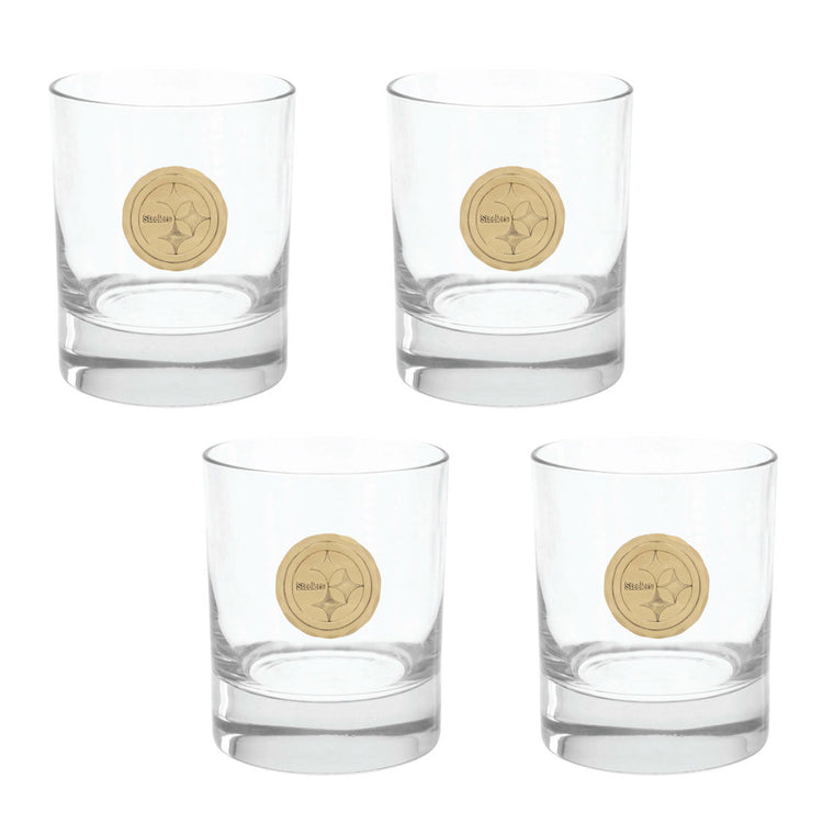 York Round Rocks Glass Set of 4 with Custom Medallion