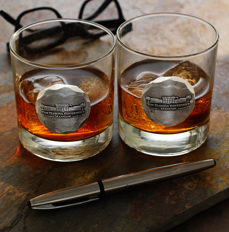 York Round Rocks Glass Set of 2 with Custom Medallion