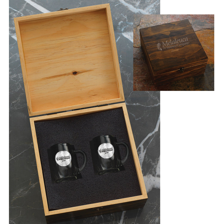 Manhattan 2-Piece Glass Mug Set in Engraved Box