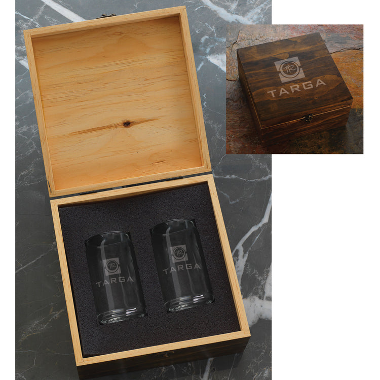 Manhattan 2-Piece Beer Can Glass Set in Engraved Box