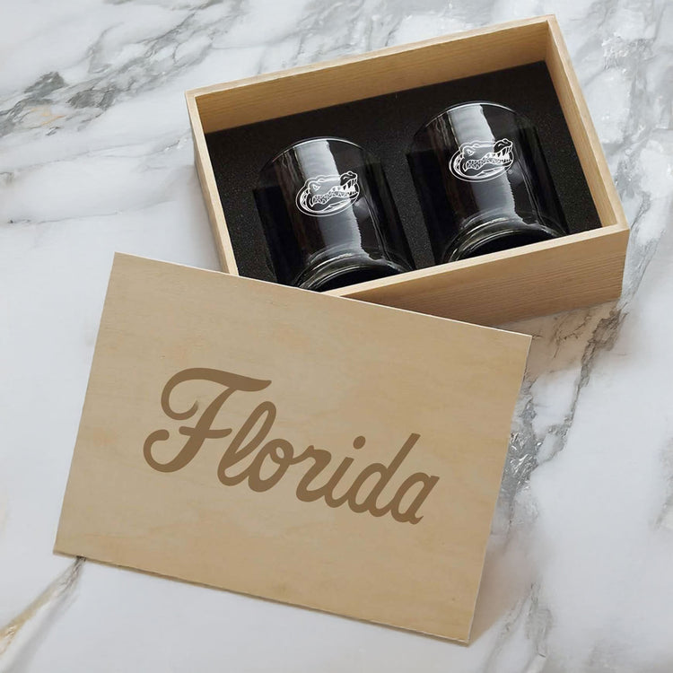 Staten 2-Piece Rocks Glass Set in Engraved Pine Box