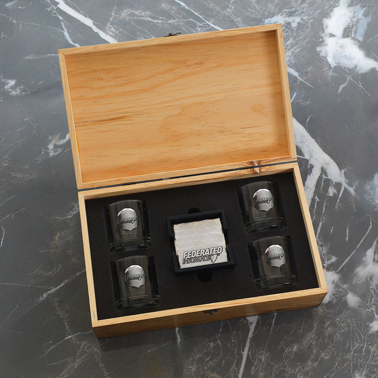 Manhattan 4-Piece Rocks Glass and Coaster Set