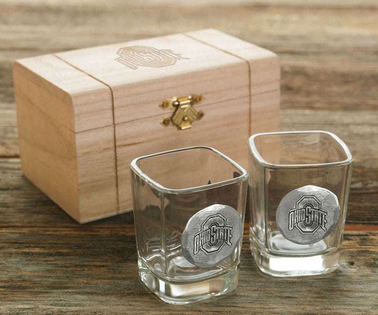 Staten 2-Piece Shot Glass Set in Pine Box
